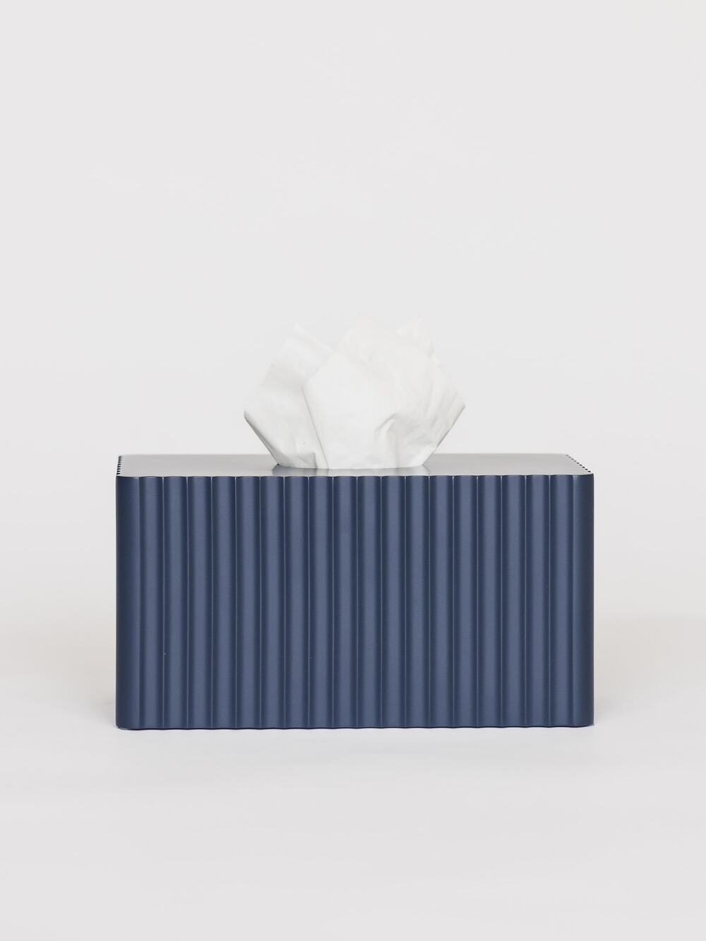 Navy Blue Fluted Rectangle Tissue Box Cover Weighted Modern Home Decor